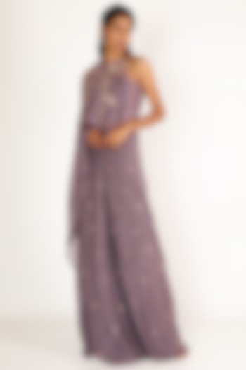 Mauve Embroidered Pant Set by MASUMI MEWAWALLA at Pernia's Pop Up Shop