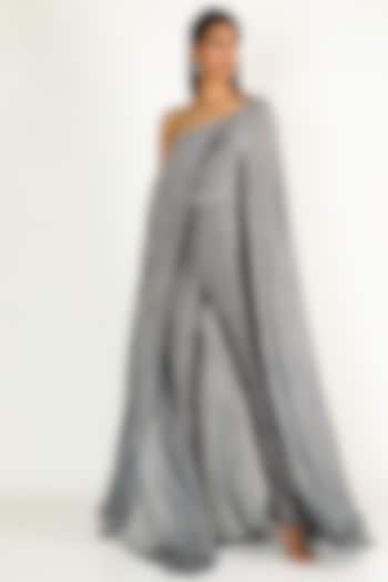 Grey Embroidered Cape Jumpsuit by MASUMI MEWAWALLA