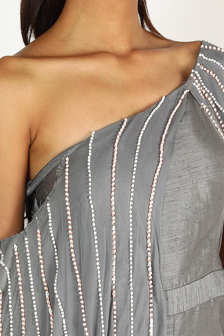 Grey Embroidered Cape Jumpsuit by MASUMI MEWAWALLA at Pernia's Pop Up Shop