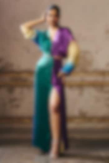 Purple & Beige Ombre Gajji Zari Embroidered Kaftan by Masumi Mewawalla at Pernia's Pop Up Shop