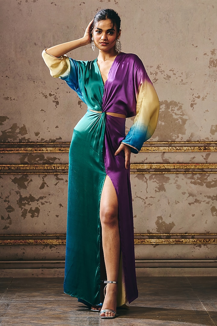 Purple & Beige Ombre Gajji Zari Embroidered Kaftan by Masumi Mewawalla at Pernia's Pop Up Shop