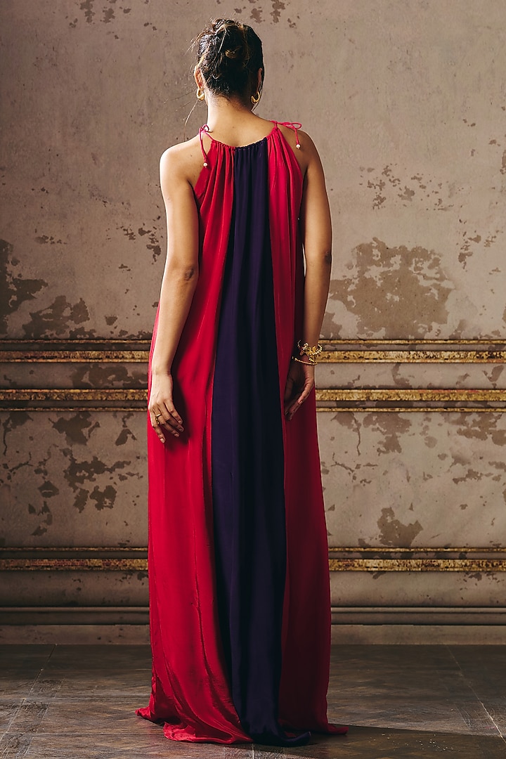 Hot Pink & Purple Natural Crepe Zari Hand Embroidered Trapeze Party Wear Gown by Masumi Mewawalla at Pernia's Pop Up Shop