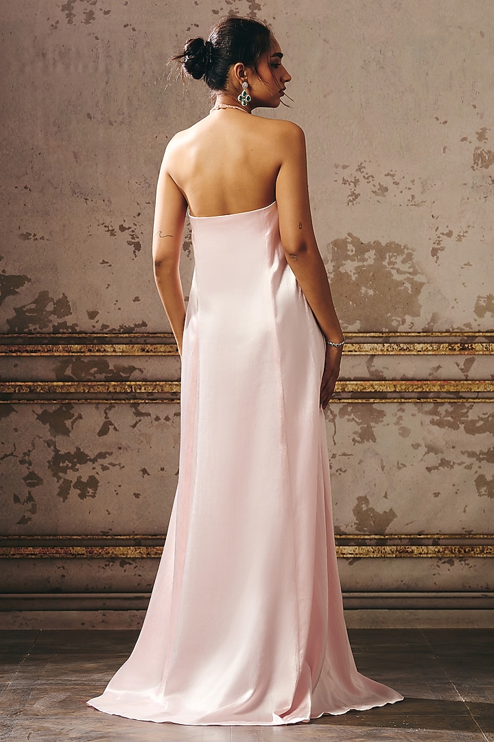 Baby Pink Mashru Zari Hand Embroidered Trapeze Party Wear Gown by Masumi Mewawalla at Pernia's Pop Up Shop
