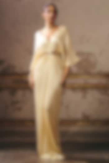 Beige Gajji Zari Embroidered Kaftan by Masumi Mewawalla at Pernia's Pop Up Shop