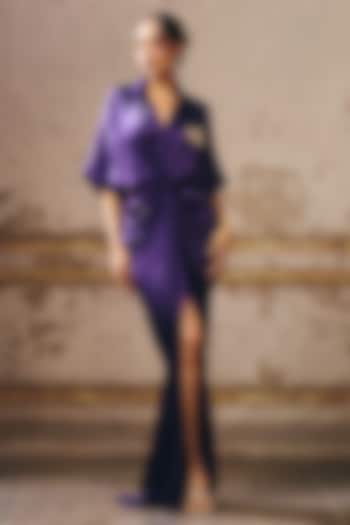 Purple Gajji Zari Embroidered Summer Shirt Dress by Masumi Mewawalla at Pernia's Pop Up Shop