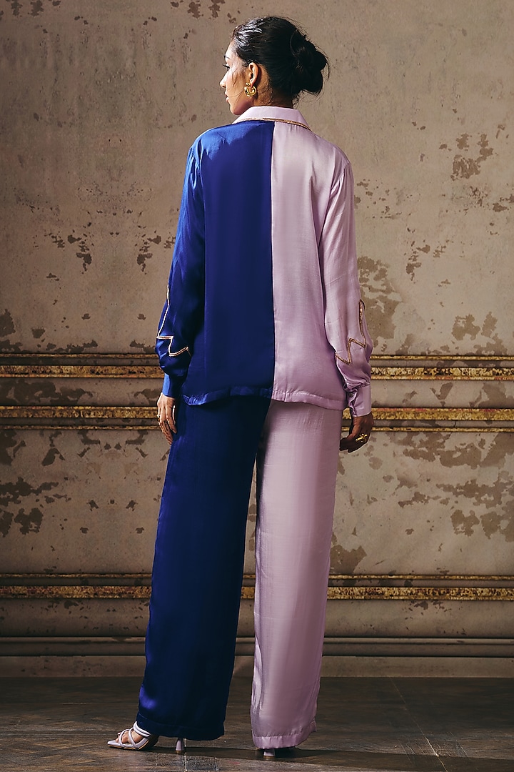 Lilac & Navy Blue Gajji Hand Embroidered Co-Ord Set by Masumi Mewawalla at Pernia's Pop Up Shop