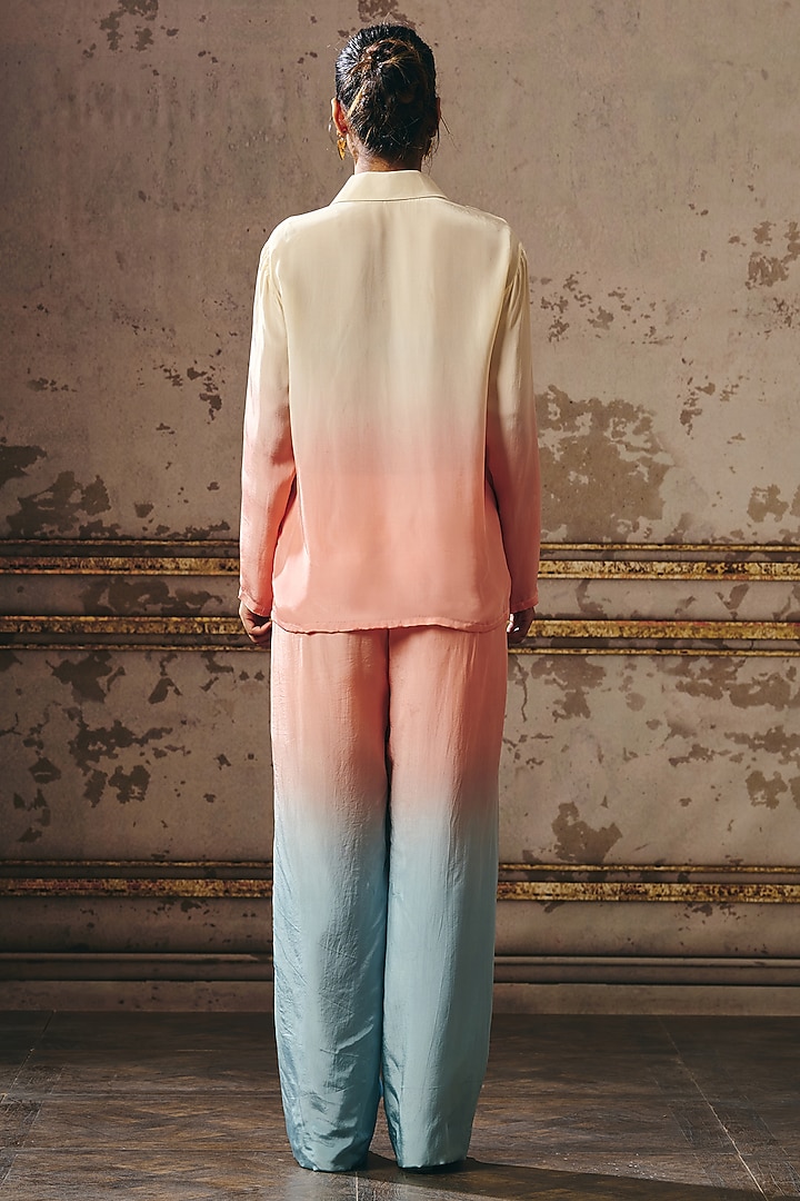 Peach & Blue Ombre Natural Crepe Co-Ord Set by Masumi Mewawalla at Pernia's Pop Up Shop