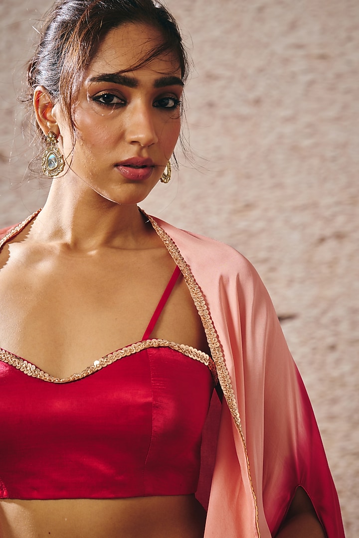 Red Gajji Skirt Set by Masumi Mewawalla at Pernia's Pop Up Shop