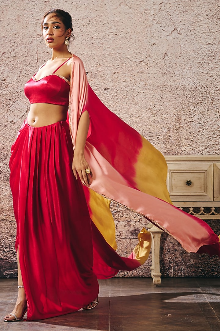 Red Gajji Skirt Set by Masumi Mewawalla at Pernia's Pop Up Shop