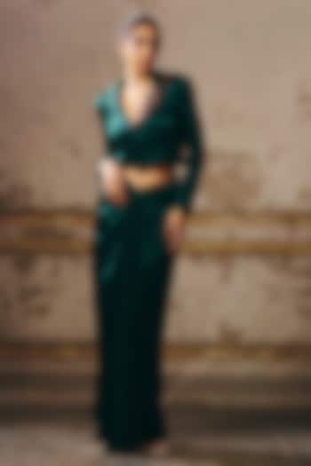 Dark Green Mashru Skirt Set by Masumi Mewawalla at Pernia's Pop Up Shop