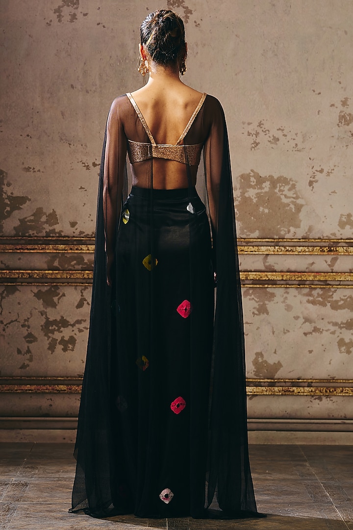 Black Gajji & Net Shibori Skirt Set by Masumi Mewawalla at Pernia's Pop Up Shop