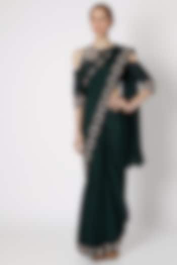 Mehendi Green Embroidered Wedding Saree Set by MASUMI MEWAWALLA at Pernia's Pop Up Shop