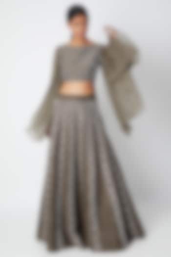 Olive Green Embroidered Wedding Lehenga With Top by MASUMI MEWAWALLA at Pernia's Pop Up Shop