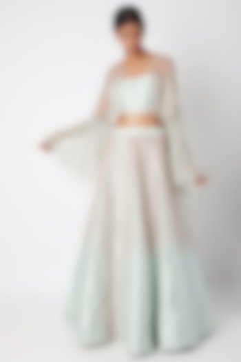 Light Mint Green Sequins Embroidered Jacket Wedding Lehenga Set by MASUMI MEWAWALLA at Pernia's Pop Up Shop