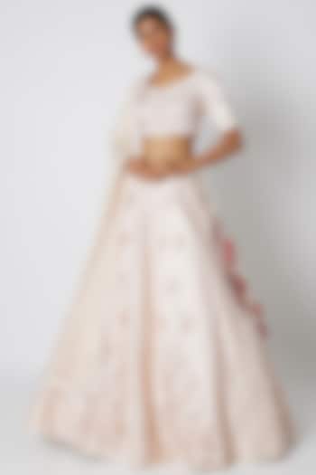 Nude Raw Silk Sequins Embroidered Wedding Lehenga Set by MASUMI MEWAWALLA at Pernia's Pop Up Shop