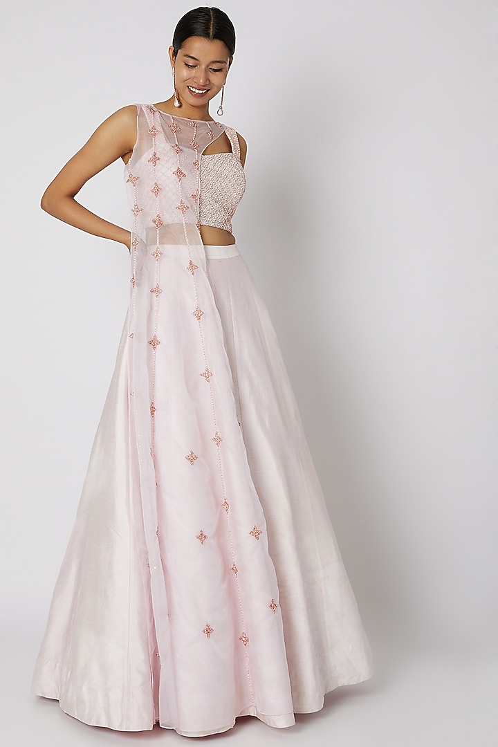 Blush Pink Dupion Wedding Lehenga Set by MASUMI MEWAWALLA at Pernia's Pop Up Shop