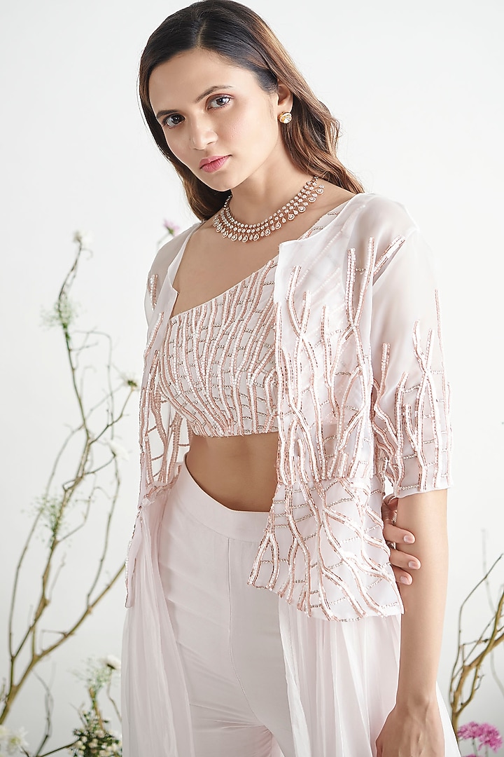Light Pink Embroidered Pant Set by MASUMI MEWAWALLA at Pernia's Pop Up Shop