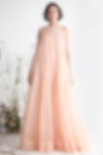 Peach Embroidered Gown by MASUMI MEWAWALLA