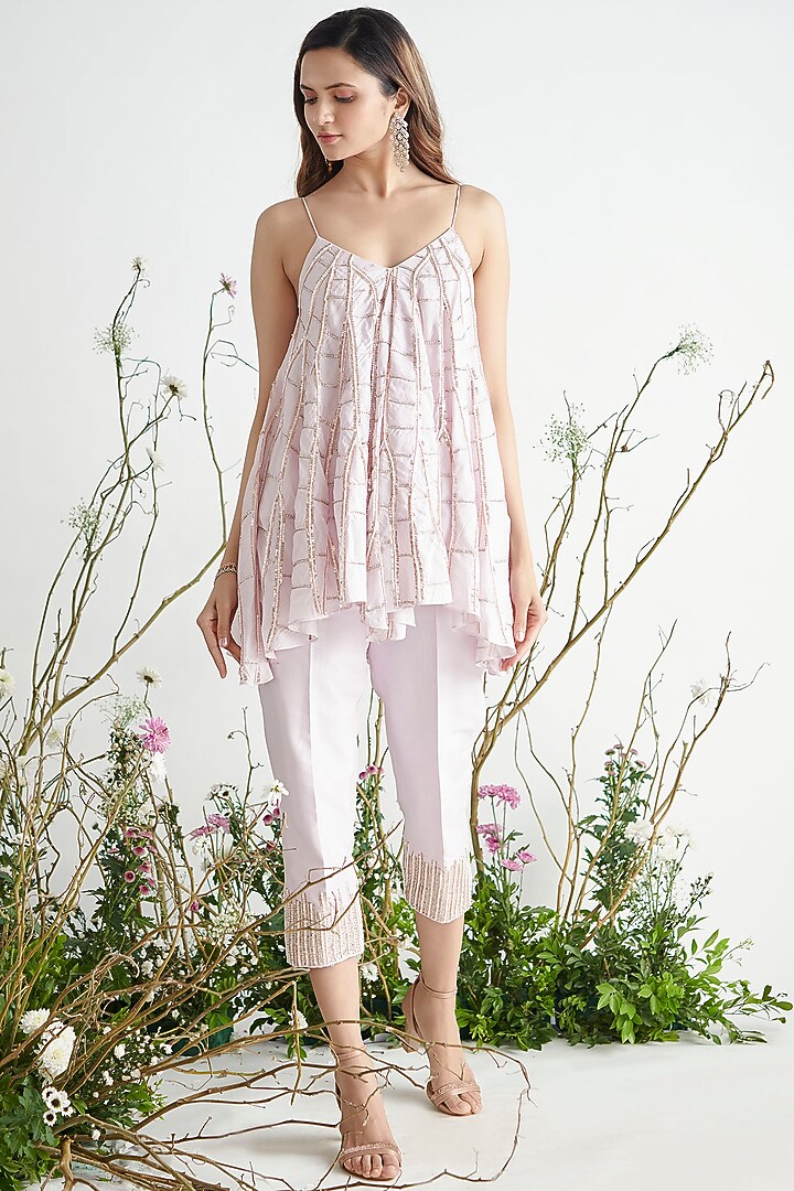 Lilac Embroidered Tunic Set by MASUMI MEWAWALLA at Pernia's Pop Up Shop