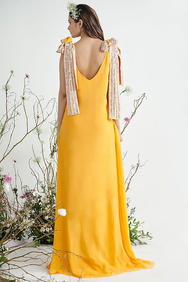 Yellow Embroidered Maxi Vacation Dress by MASUMI MEWAWALLA at Pernia's Pop Up Shop