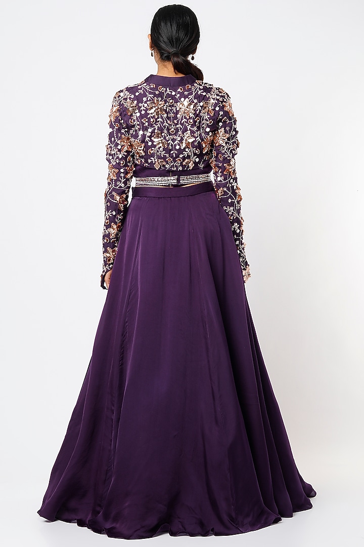 Purple Embroidered Jacket Set by MASUMI MEWAWALLA at Pernia's Pop Up Shop