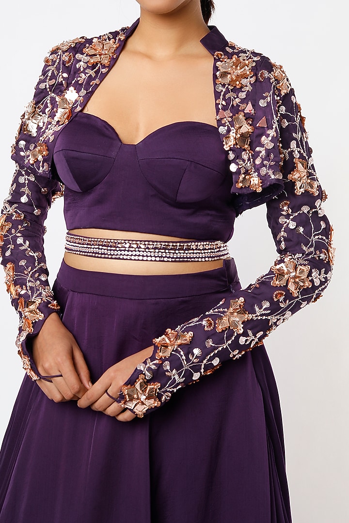 Purple Embroidered Jacket Set by MASUMI MEWAWALLA at Pernia's Pop Up Shop