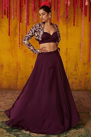 Purple Embroidered Jacket Set by MASUMI MEWAWALLA