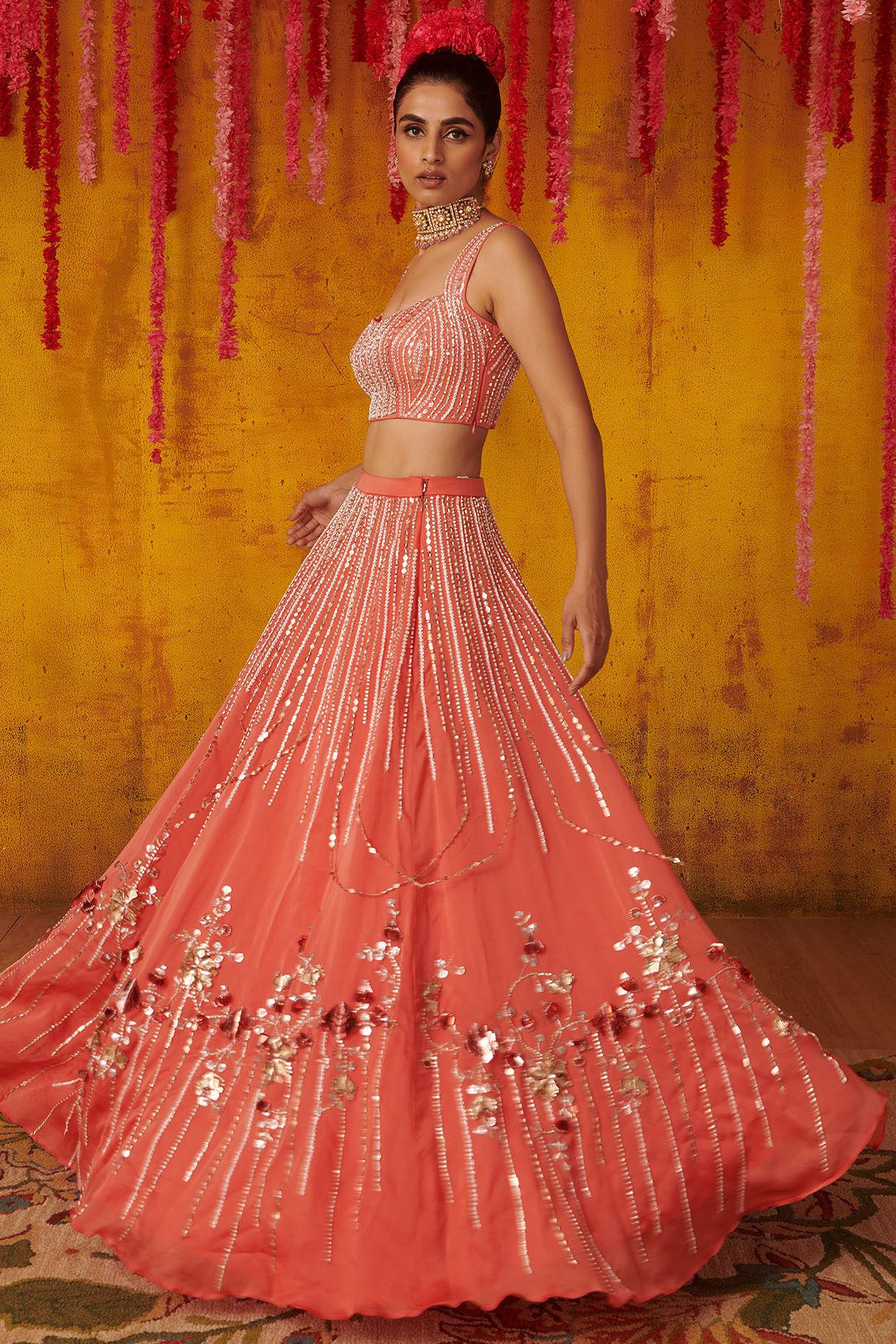 Coral bridal lehenga shop
