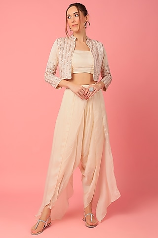 White Embroidered Jacket Set by MASUMI MEWAWALLA