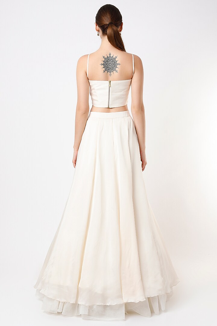 White Satin Organza Wedding Lehenga Set by MASUMI MEWAWALLA at Pernia's Pop Up Shop