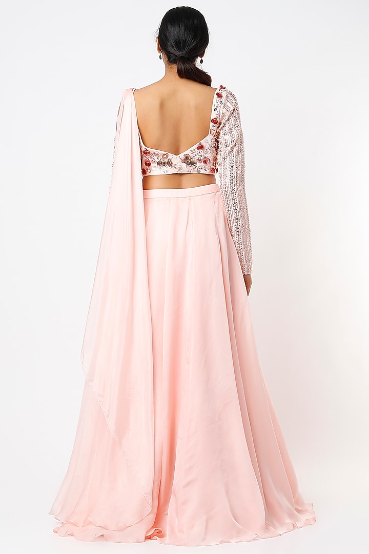 Light Pink Satin Organza Skirt Set by MASUMI MEWAWALLA at Pernia's Pop Up Shop