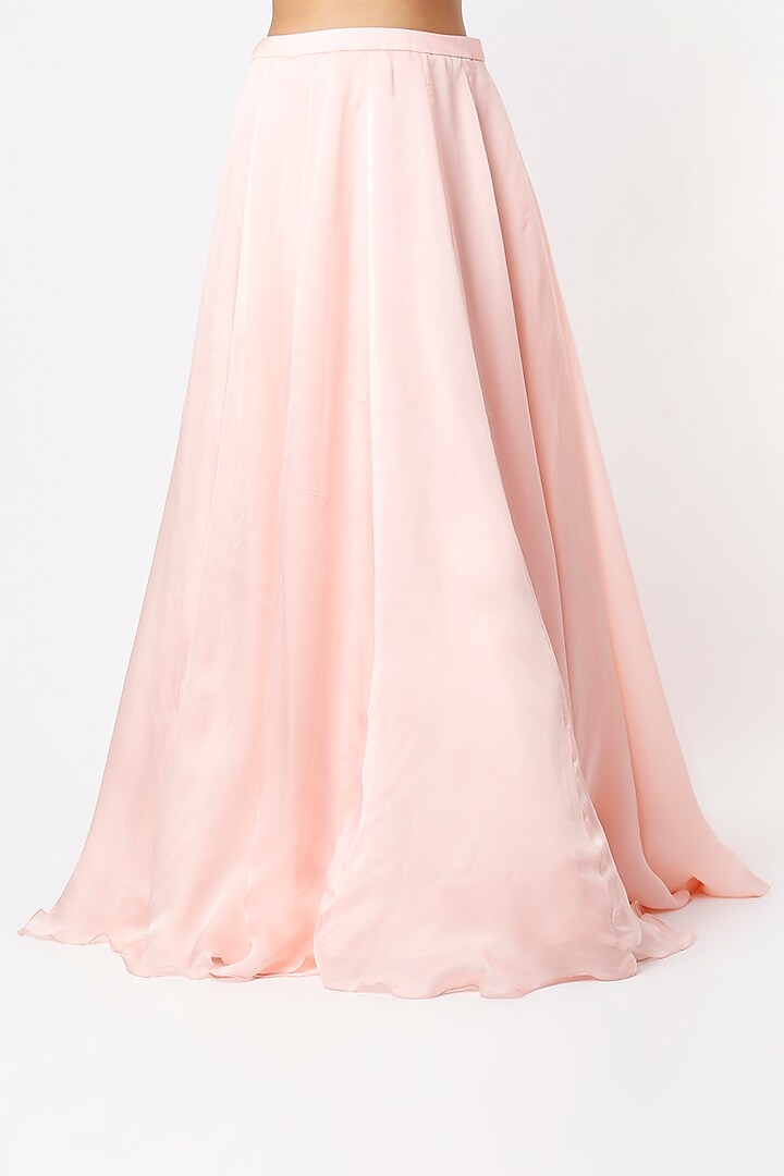 Light Pink Satin Organza Skirt Set by MASUMI MEWAWALLA at Pernia's Pop Up Shop