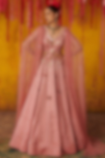 Onion Pink Embroidered Cut-Out Gown by MASUMI MEWAWALLA at Pernia's Pop Up Shop