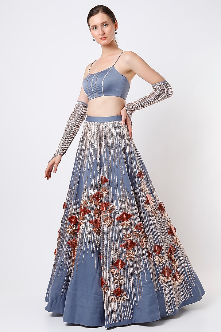 Periwinkle Blue Embroidered Bridal Lehenga Set by MASUMI MEWAWALLA at Pernia's Pop Up Shop