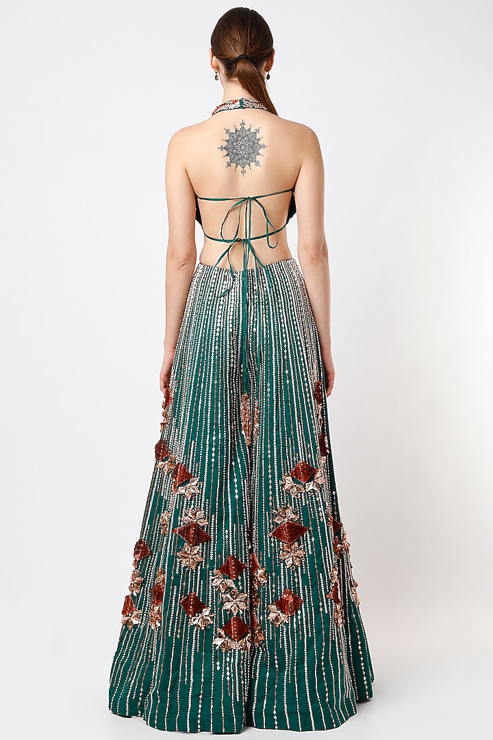 Pine Green Embroidered Cut-Out Jumpsuit by MASUMI MEWAWALLA at Pernia's Pop Up Shop