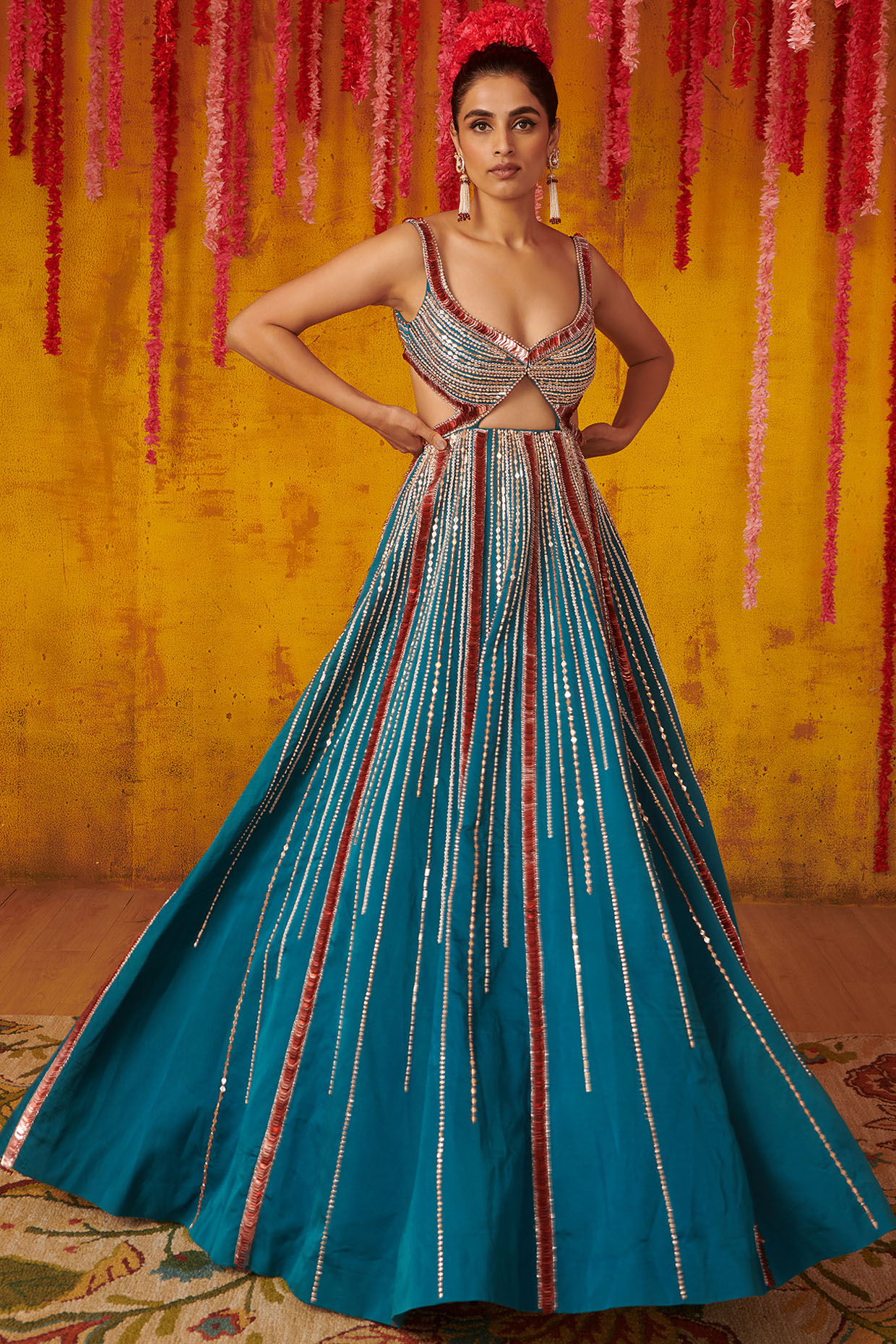 Neptune metallic 2025 embroidered gown