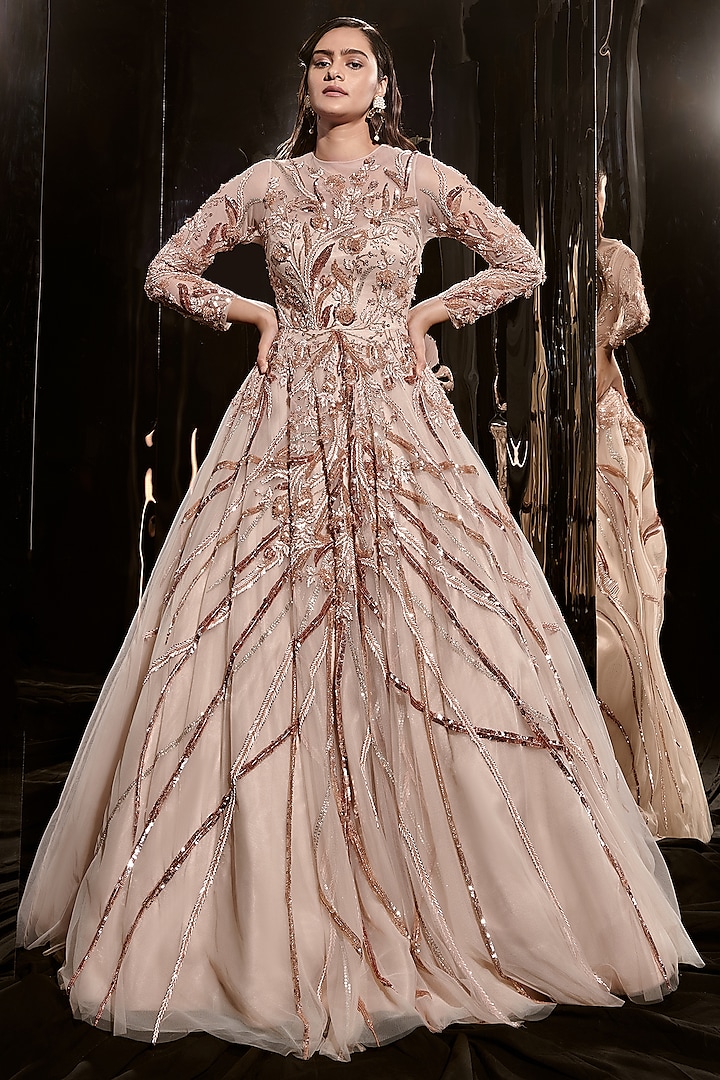 Nude Net Embroidered Bridal Gown by MASUMI MEWAWALLA at Pernia's Pop Up Shop