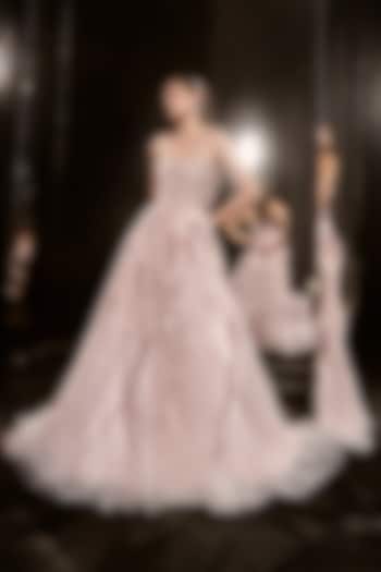 Pink Net Embroidered Bridal Gown by MASUMI MEWAWALLA at Pernia's Pop Up Shop