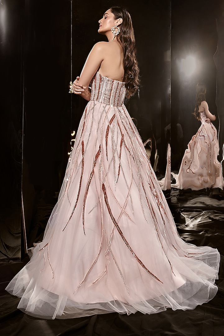 Pink Net Embroidered Bridal Gown by MASUMI MEWAWALLA at Pernia's Pop Up Shop