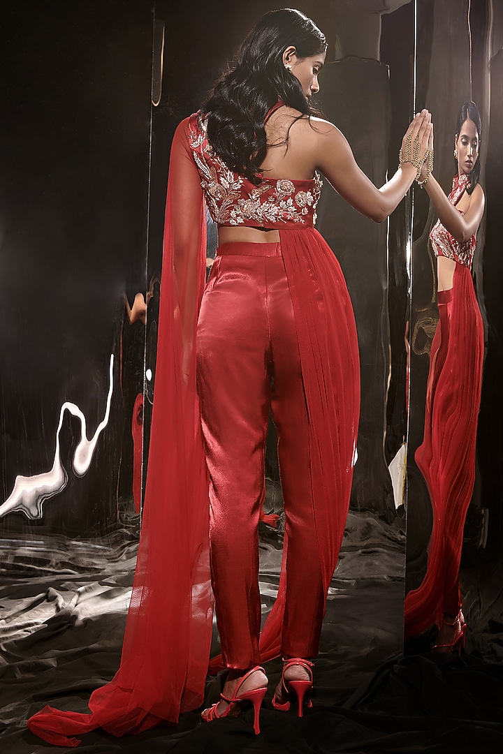 Red Mashru Pant Set by MASUMI MEWAWALLA at Pernia's Pop Up Shop