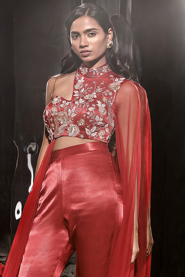 Red Mashru Pant Set by MASUMI MEWAWALLA at Pernia's Pop Up Shop