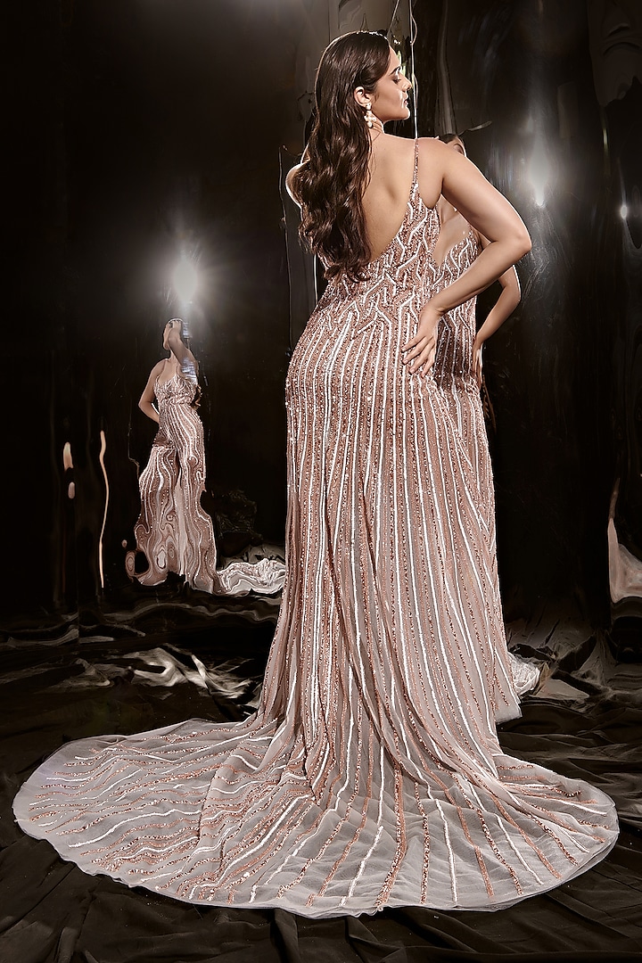 Silver Net Hand Embroidered Bridal Gown by MASUMI MEWAWALLA at Pernia's Pop Up Shop