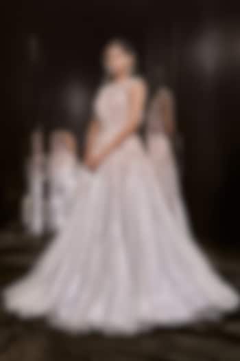 Ice Blue Net Embroidered Wedding Gown by MASUMI MEWAWALLA at Pernia's Pop Up Shop