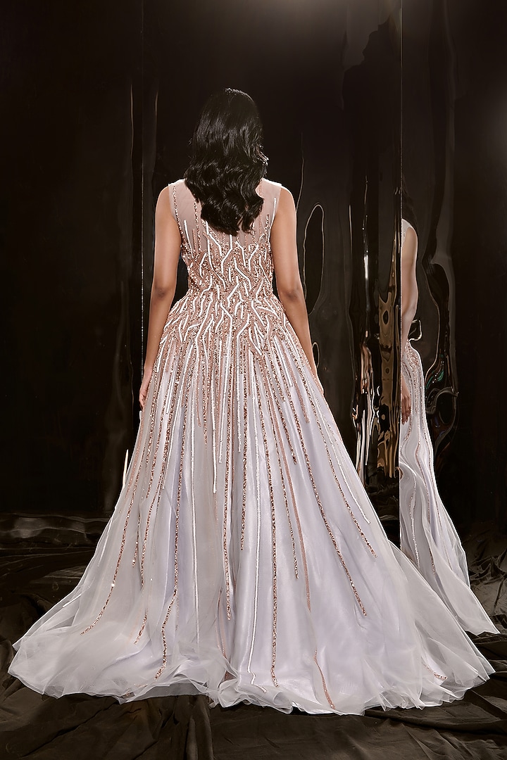 Ice Blue Net Embroidered Wedding Gown by MASUMI MEWAWALLA at Pernia's Pop Up Shop
