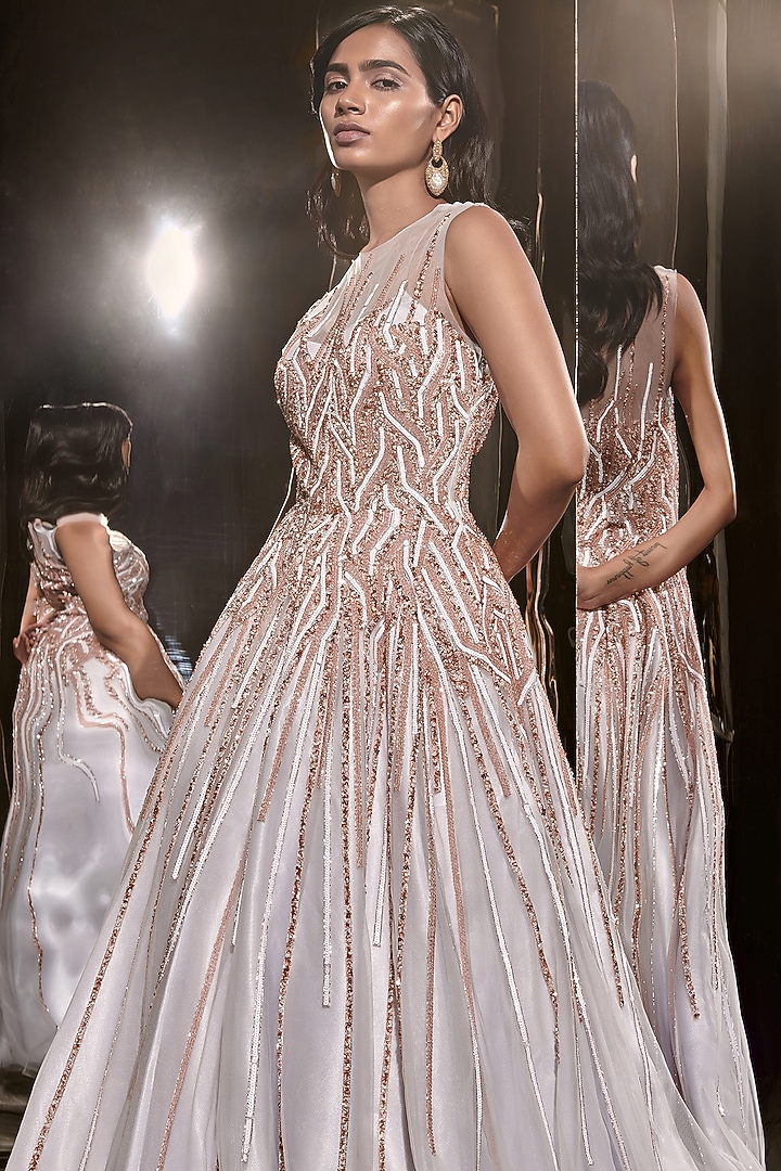 Ice Blue Net Embroidered Wedding Gown by MASUMI MEWAWALLA at Pernia's Pop Up Shop