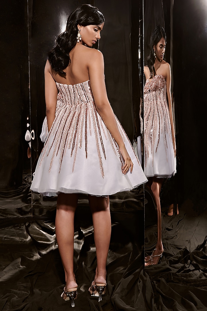 Ice Blue Net Embroidered Cocktail Dress by MASUMI MEWAWALLA at Pernia's Pop Up Shop