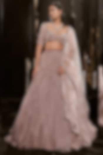 Brown Mashru & Net Embroidered Bridal Lehenga Set by MASUMI MEWAWALLA at Pernia's Pop Up Shop