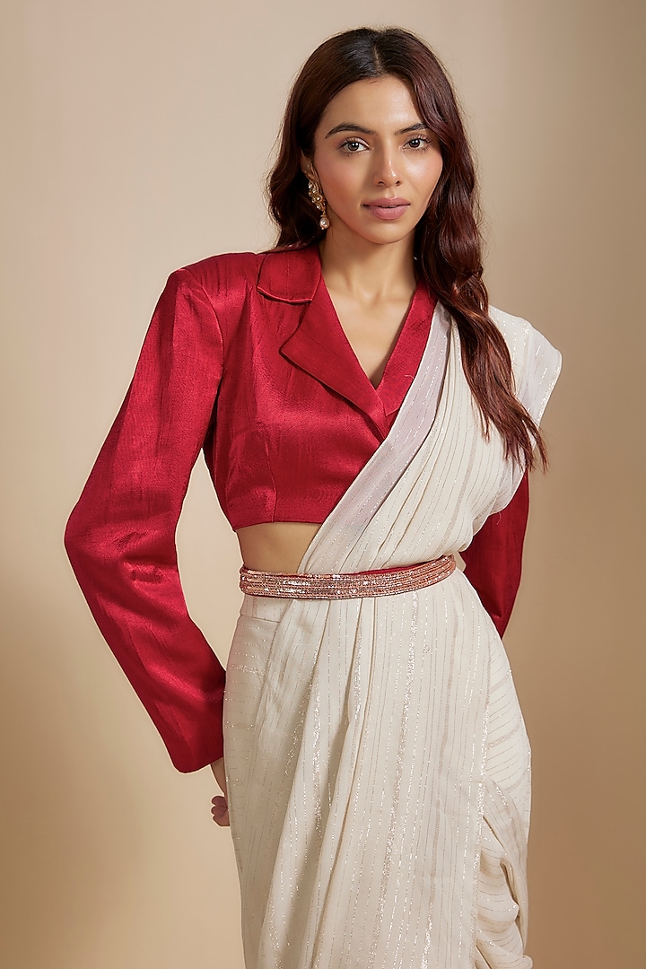 Beige Mashru & Georgette Party Wear Saree Set by MASUMI MEWAWALLA at Pernia's Pop Up Shop