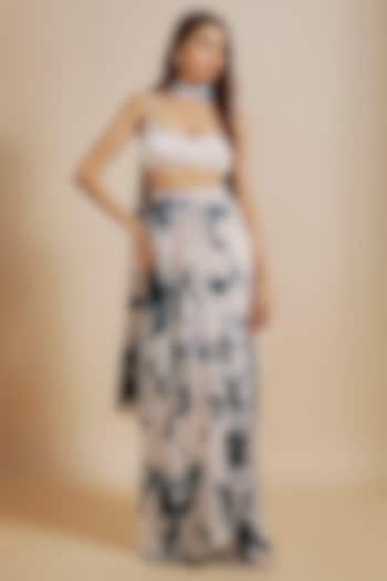 Pink & Black Natural Crepe Hand Embroidered Shibori Skirt Set by Masumi Mewawalla at Pernia's Pop Up Shop