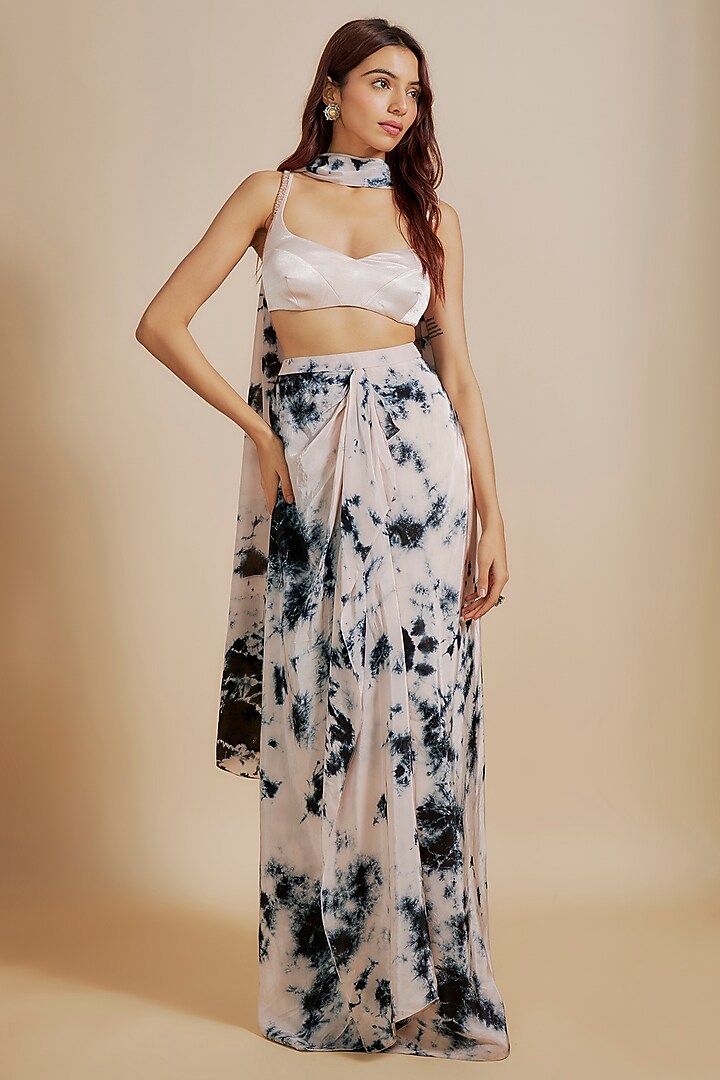Pink & Black Natural Crepe Hand Embroidered Shibori Skirt Set by Masumi Mewawalla at Pernia's Pop Up Shop